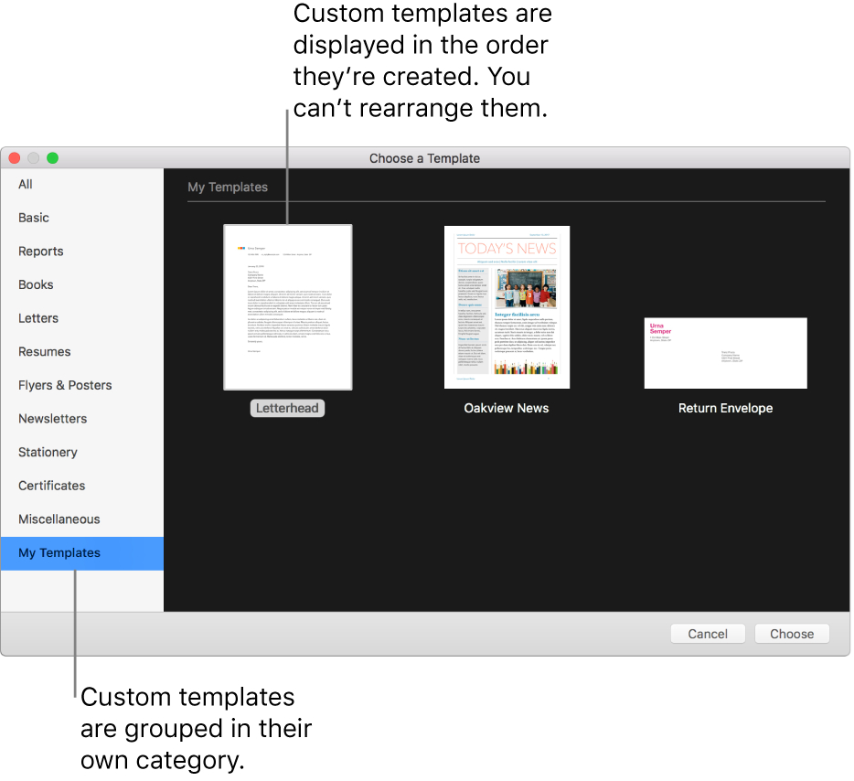 Create A Custom Template In Pages On Mac – Apple Support Throughout Business Card Template Pages Mac