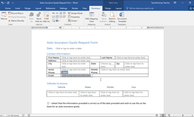 Create A Form In Word- Instructions And Video Lesson within Creating Word Templates 2013