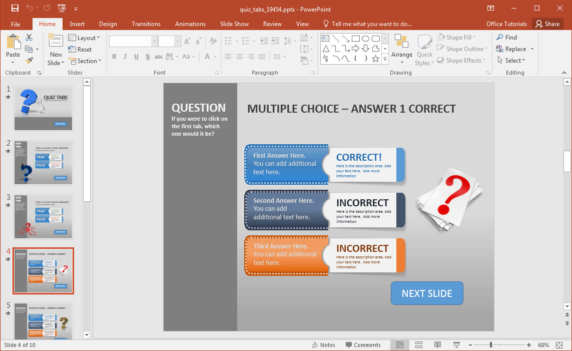 Create A Quiz In Powerpoint With Quiz Tabs Powerpoint Template Regarding Quiz Show Template Powerpoint