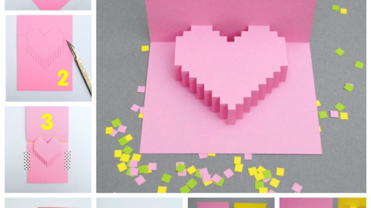 Creative Ideas - Diy Pixel Heart Popup Card Regarding Pixel Heart Pop Up Card Template