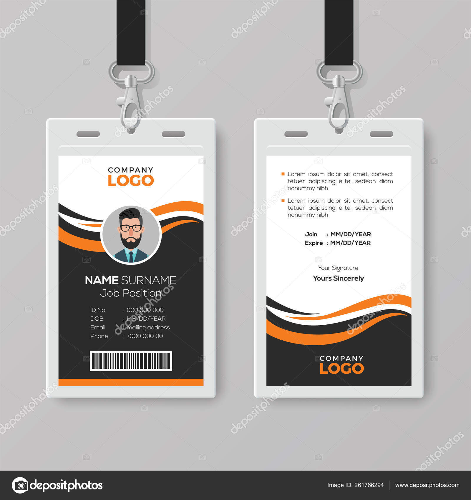 Creative Modern Id Card Template With Orange Details — Stock With Regard To Photographer Id Card Template