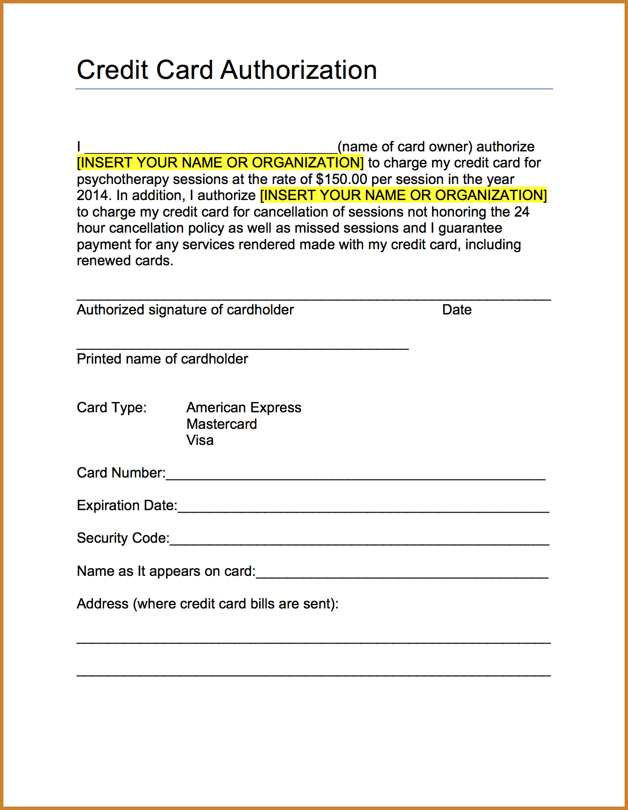 Credit Authorization Form Card Free Request And Forms Intended For Credit Card On File Form Templates