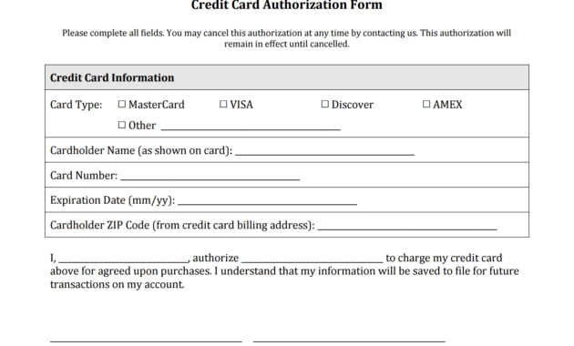 Credit Authorization Form | Types Of Credit Cards, Credit with Credit Card On File Form Templates