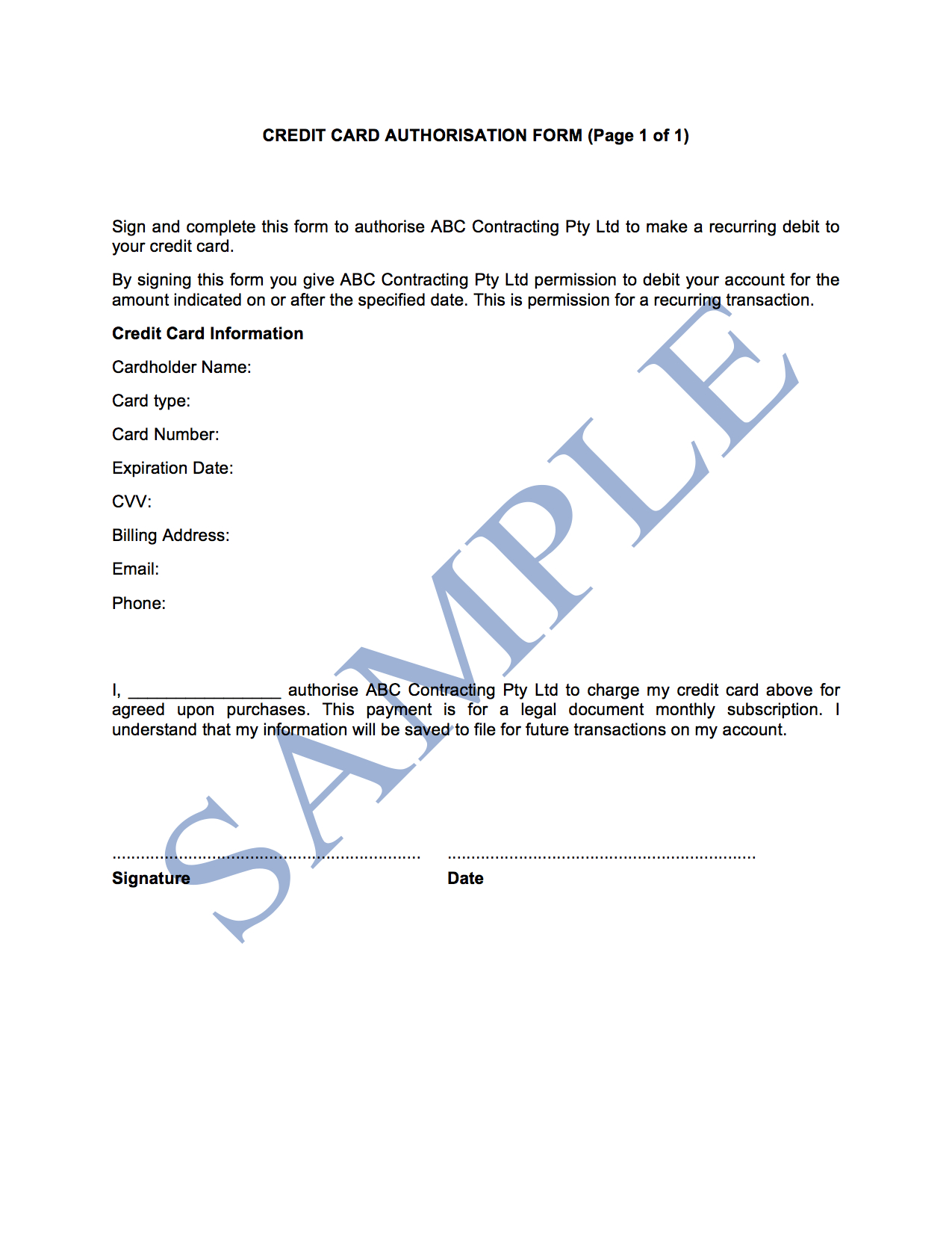 Credit Card Authorisation Form – Free Template | Sample Inside Credit Card Authorisation Form Template Australia