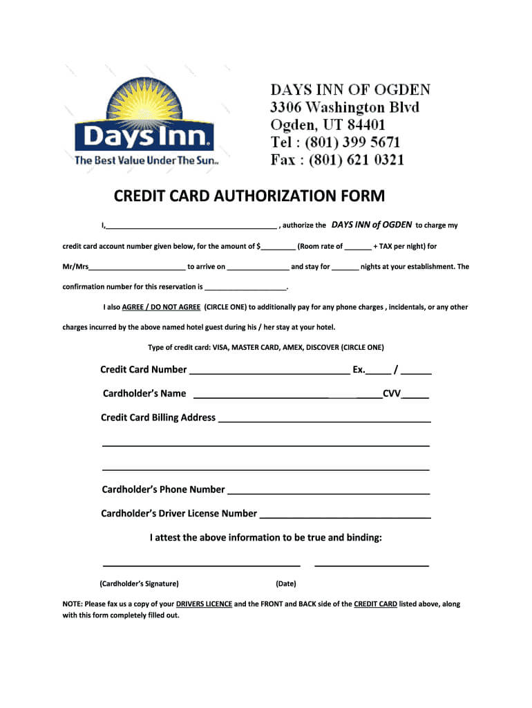 Credit Card Authorization Form - Fill Online, Printable Pertaining To Hotel Credit Card Authorization Form Template