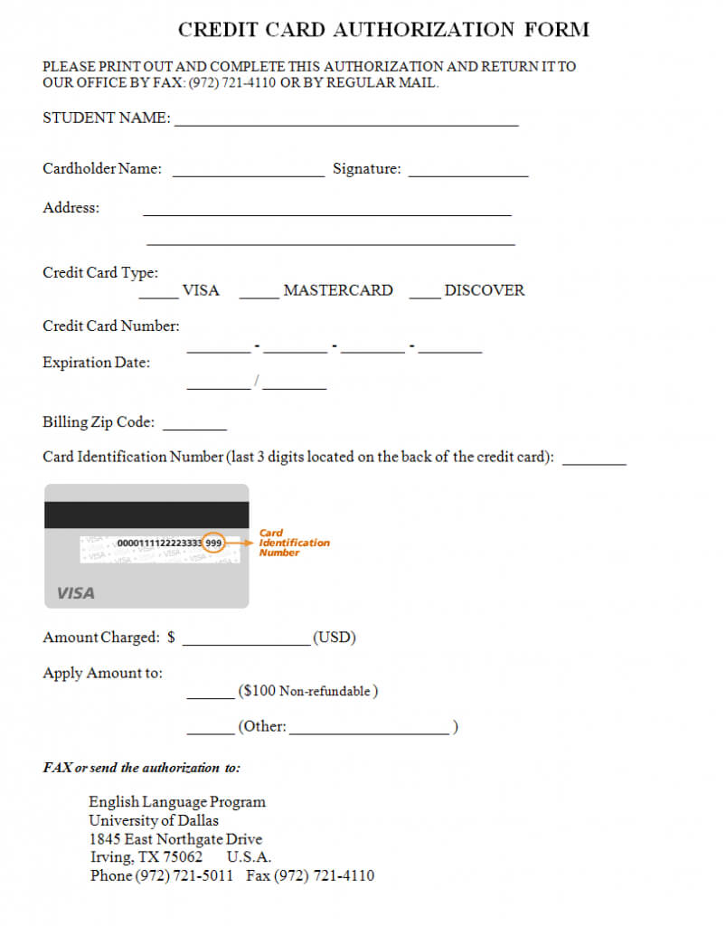 Credit Card Authorization Form Template | Credit Card Design In Authorization To Charge Credit Card Template