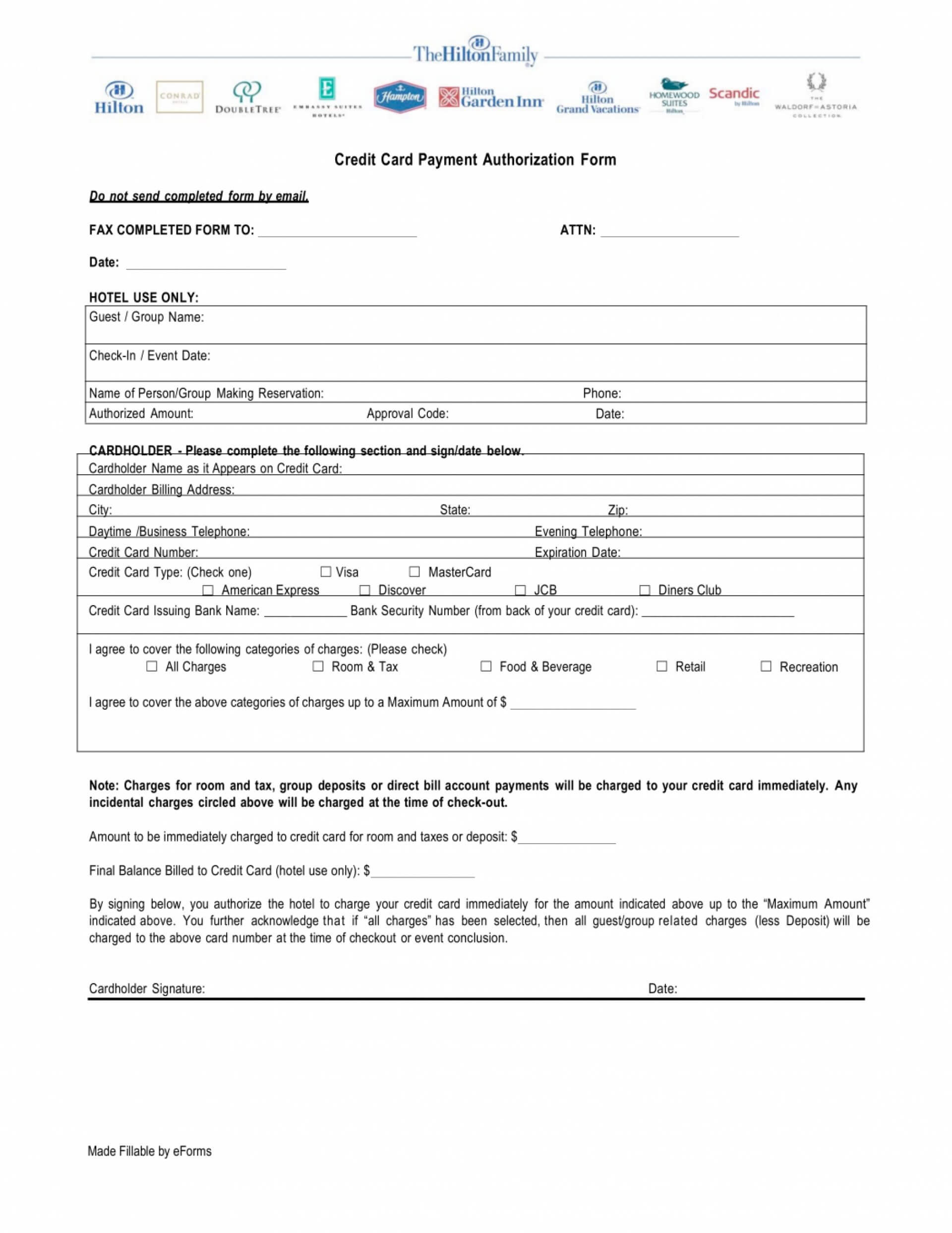 Credit Card Authorization Form Template For Hotel Within Credit Card Payment Form Template Pdf