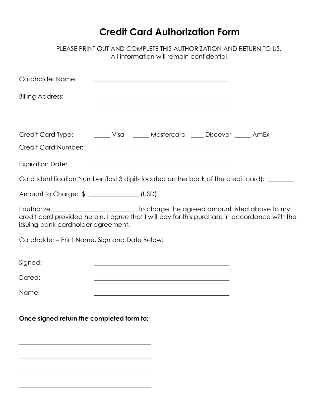 Credit Card Authorization Form Template In 2020 | Credit In Credit Card Payment Slip Template