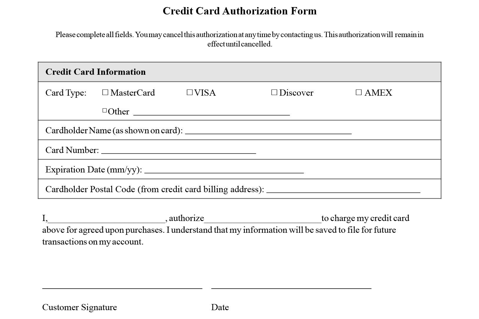 Credit Card Authorization Form Templates [Download] Intended For Order Form With Credit Card Template