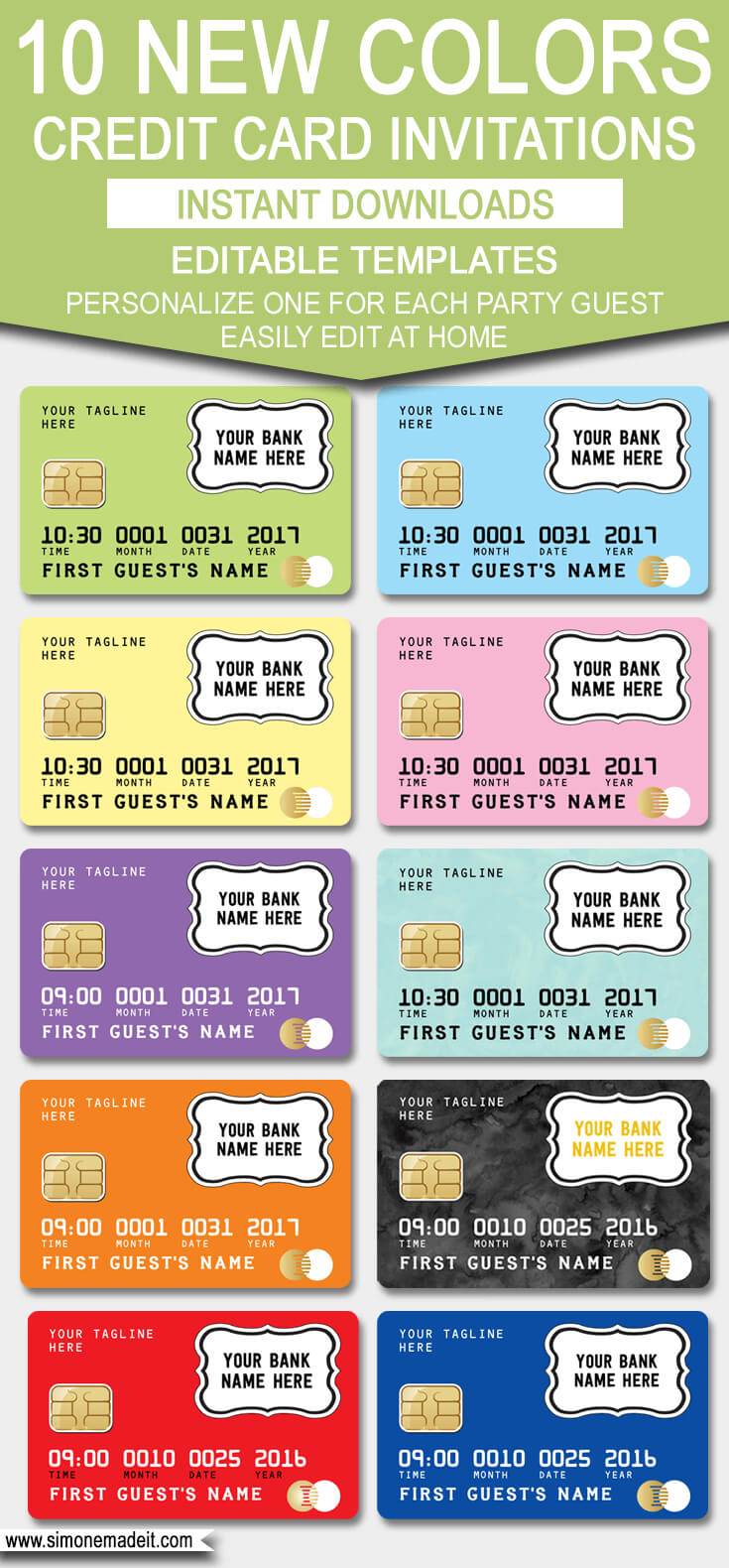 Credit Card Invitation Template – New Colors! | Scavenger Regarding Credit Card Template For Kids