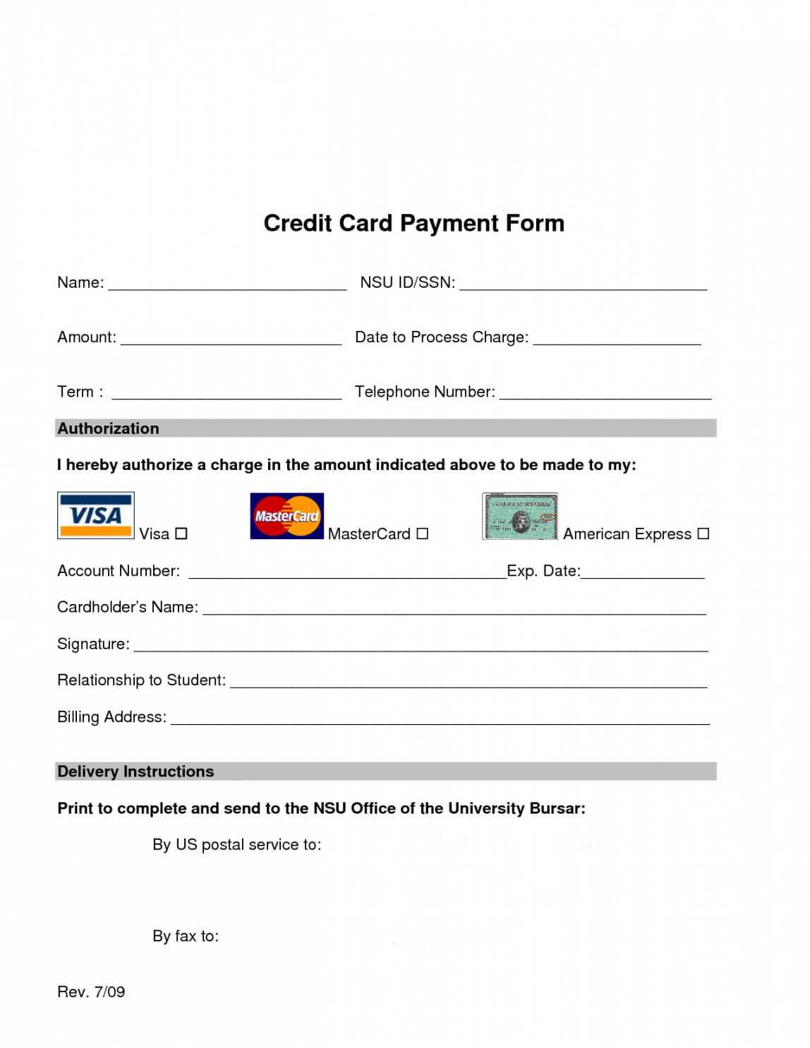 Credit Card Order Form Template Inside Credit Card Payment Form Template Pdf