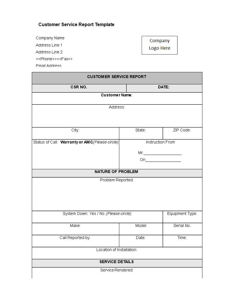 Customer Service Report Template | Templates At With Regard To Technical Service Report Template