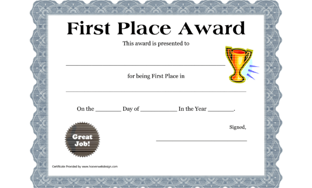 Customizable Printable Certificates | First Place Award regarding First Place Award Certificate Template