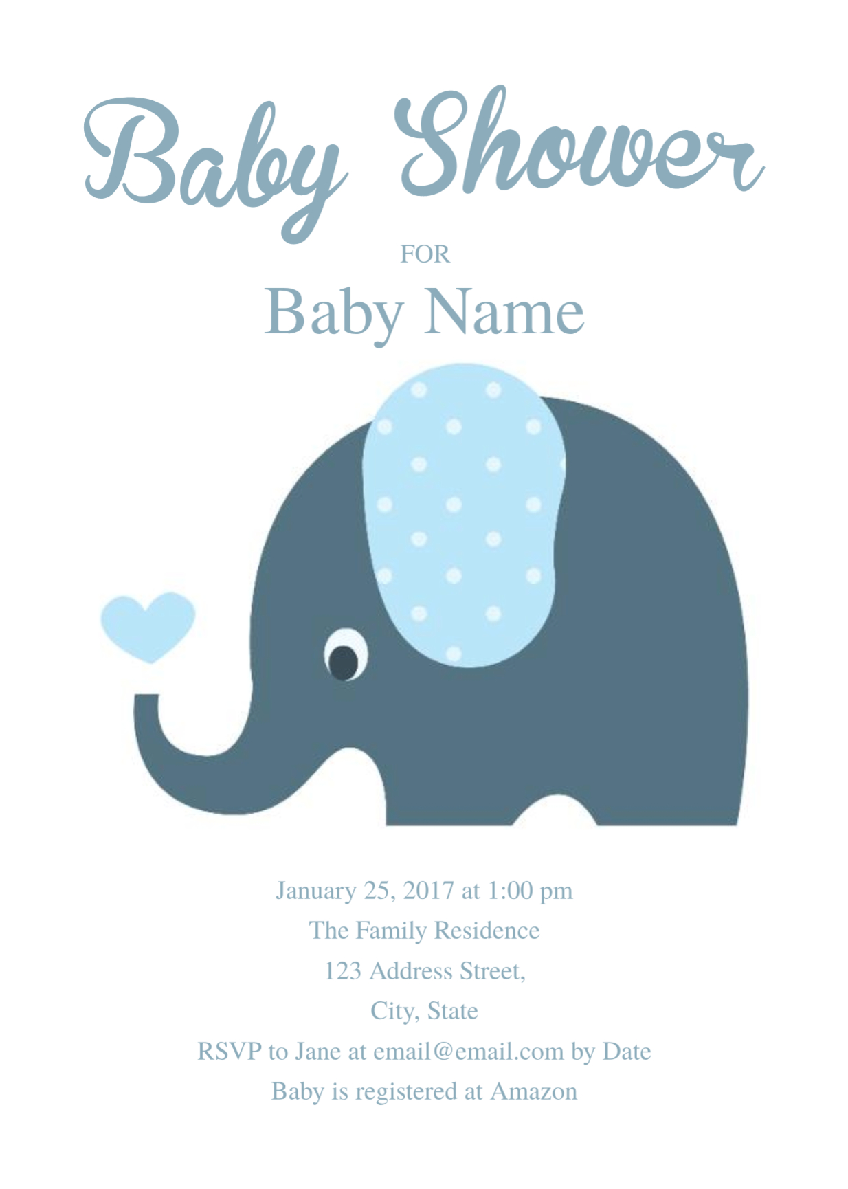 Cute Elephant Baby Shower Invitation Template | Free Baby Intended For Blank Elephant Template