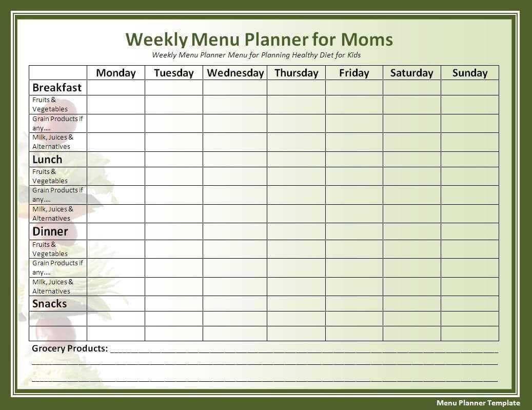 Cycle Menu Template | Menu Planner Template Free , Menstrual Within Weekly Meal Planner Template Word