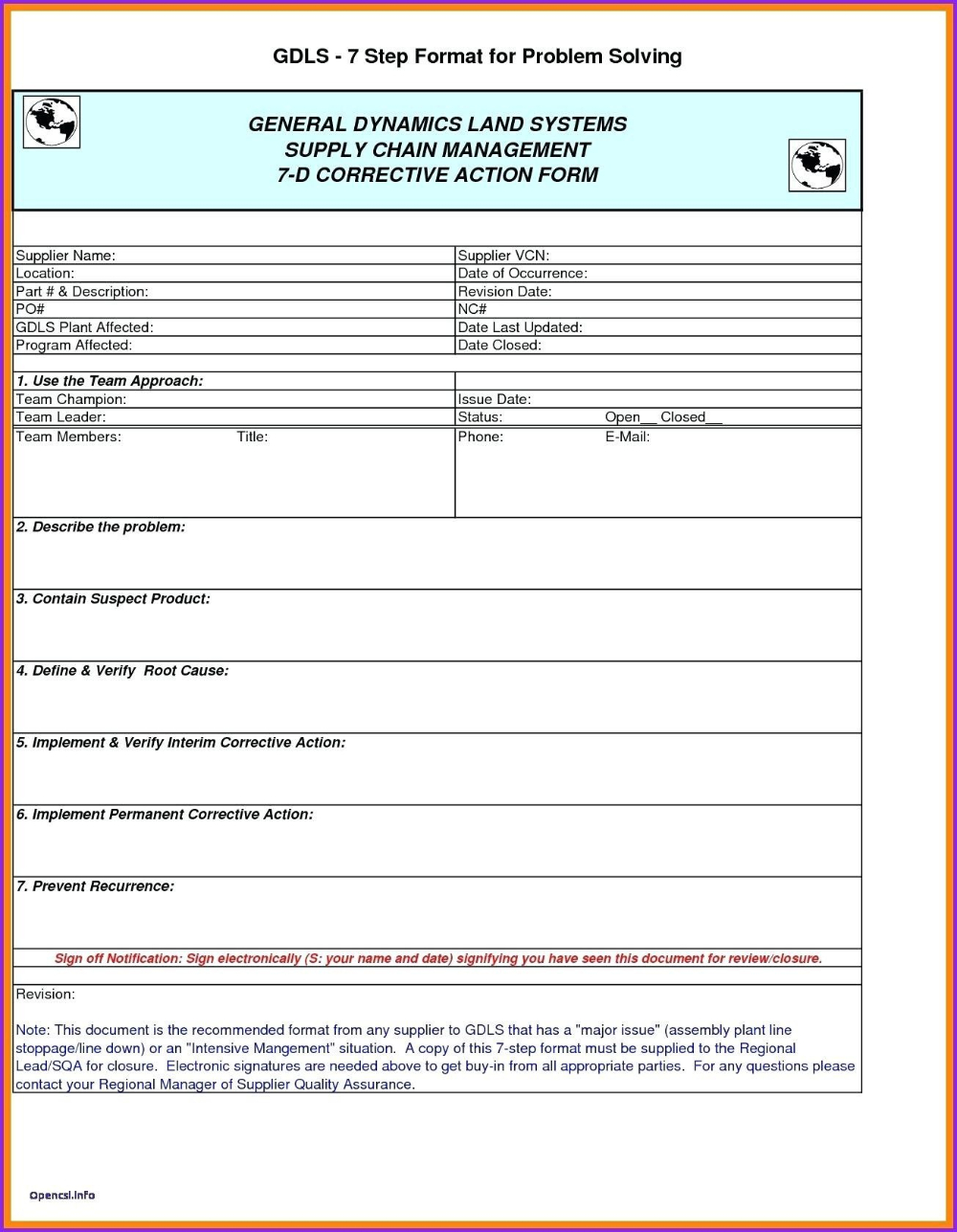 D Report Vorlage Excel Dann Corrective Action Form For Mi Report Template