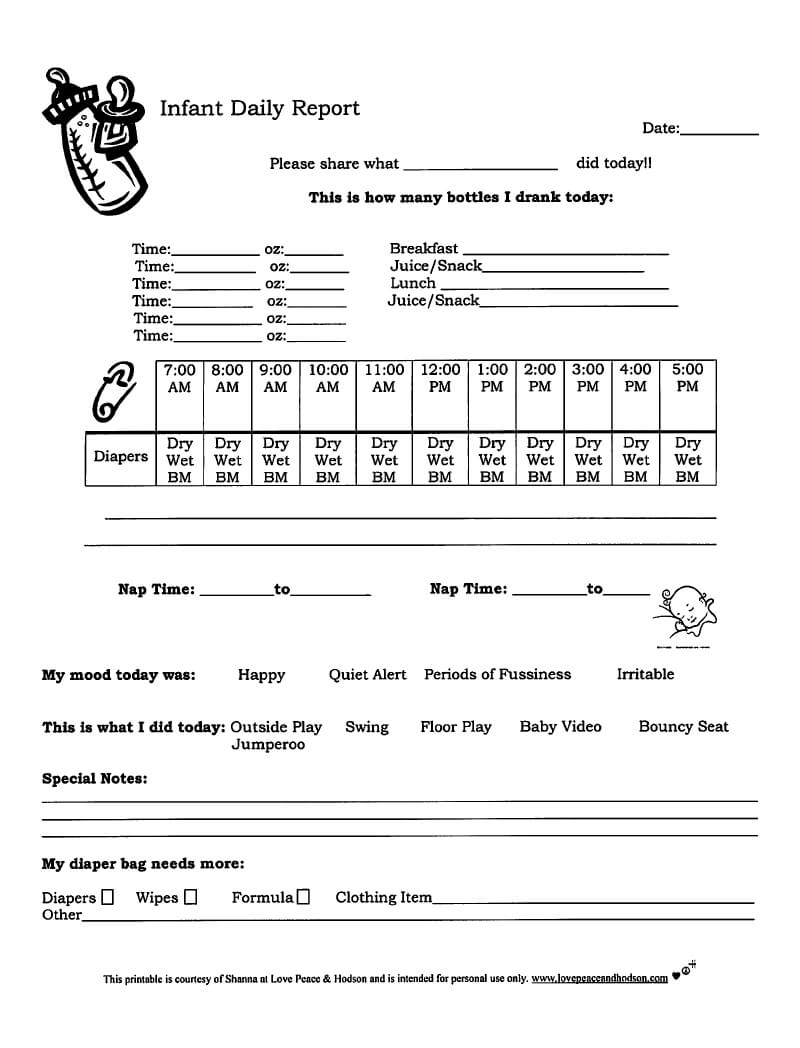 Daily Infant Report – Use To Encourage Communication Between Pertaining To Daycare Infant Daily Report Template
