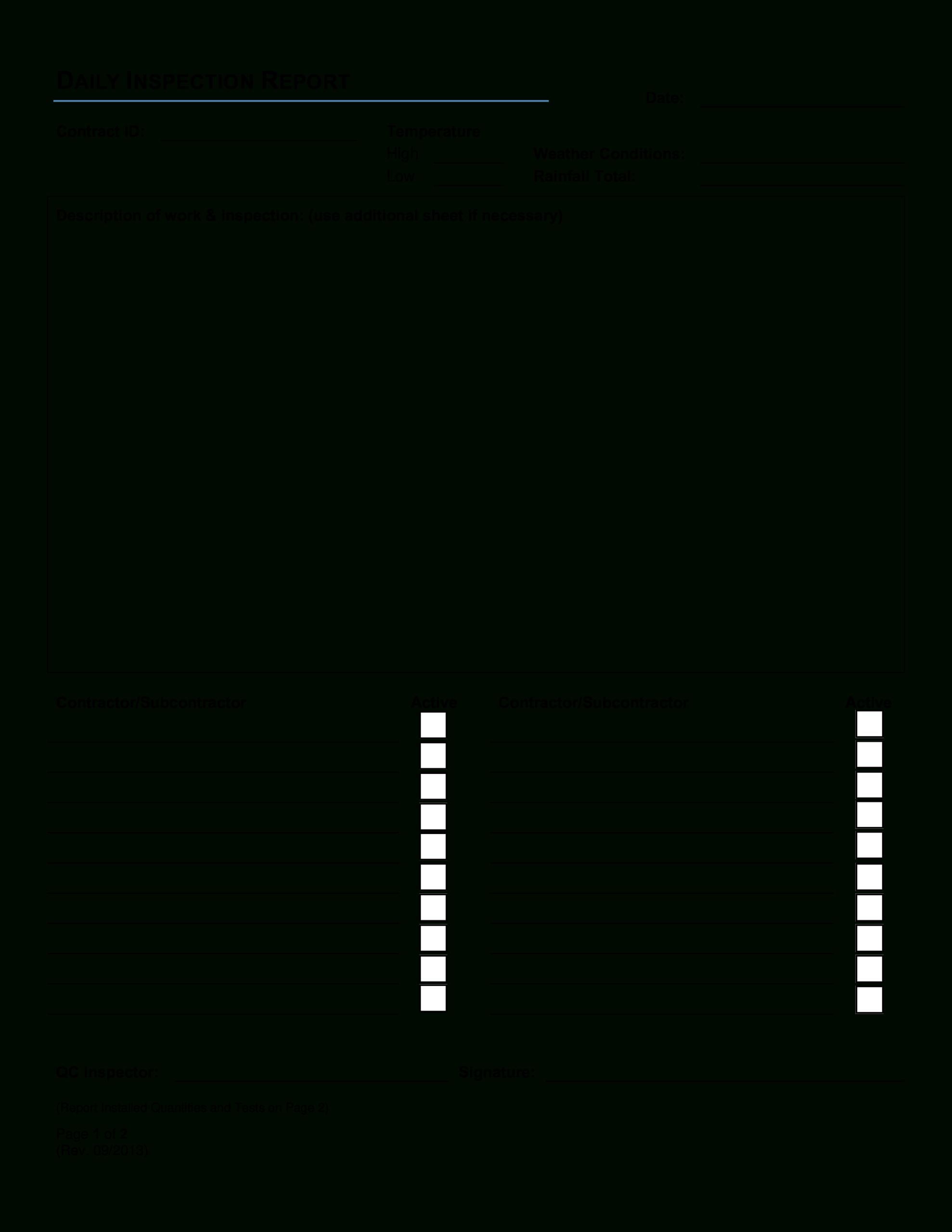 Daily Inspection Report | Templates At Allbusinesstemplates For Daily Inspection Report Template