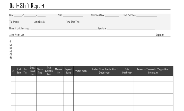 Daily Shift Report - throughout Shift Report Template