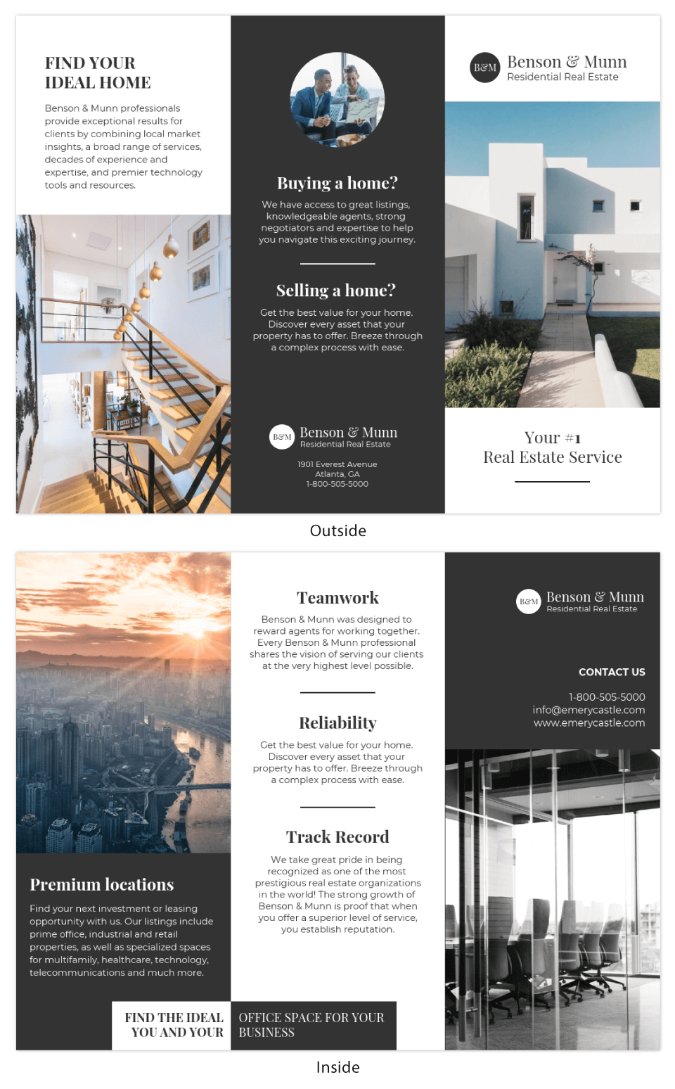 Dark Residential Real Estate Tri Fold Brochure Template In Engineering Brochure Templates