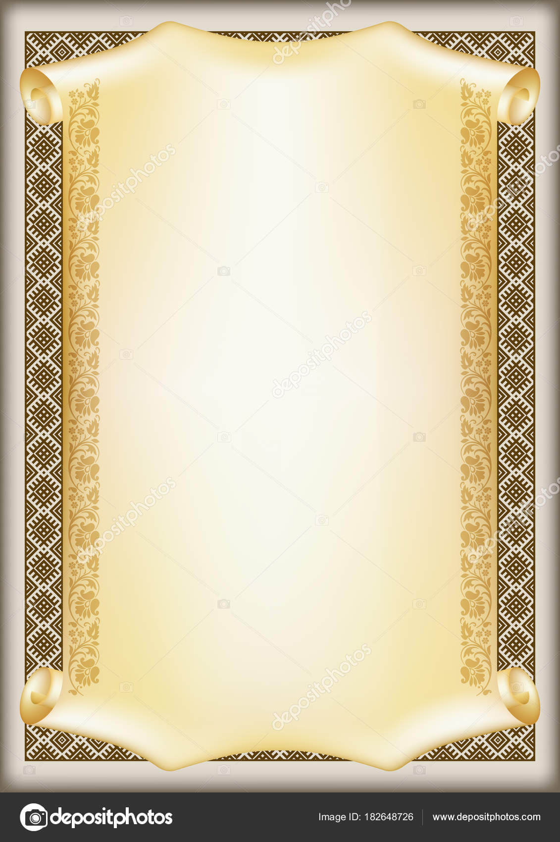 Decorative Rectangular Framework Ethnic Slavic Ornament Inside Certificate Scroll Template
