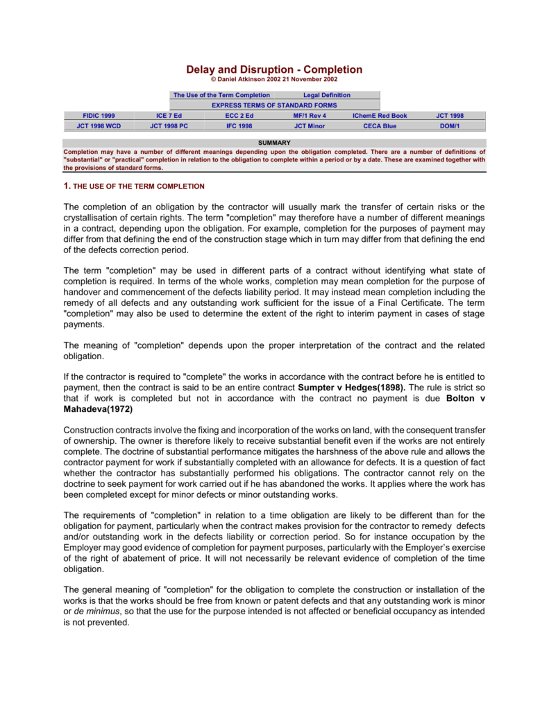 Delay And Disruption – Completion Throughout Jct Practical Completion Certificate Template