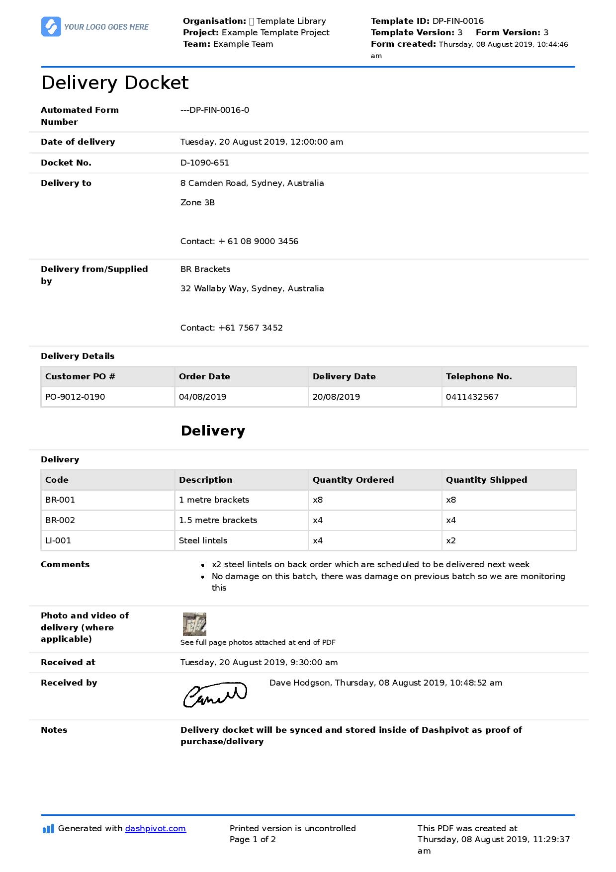 Delivery Docket Template [Better Than Word, Excel, Pdf Regarding Proof Of Delivery Template Word