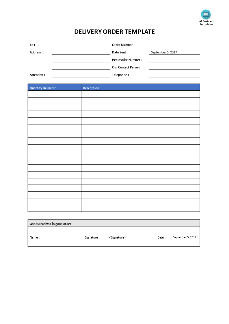 Delivery Order Template | Templates At Allbusinesstemplates Throughout Proof Of Delivery Template Word