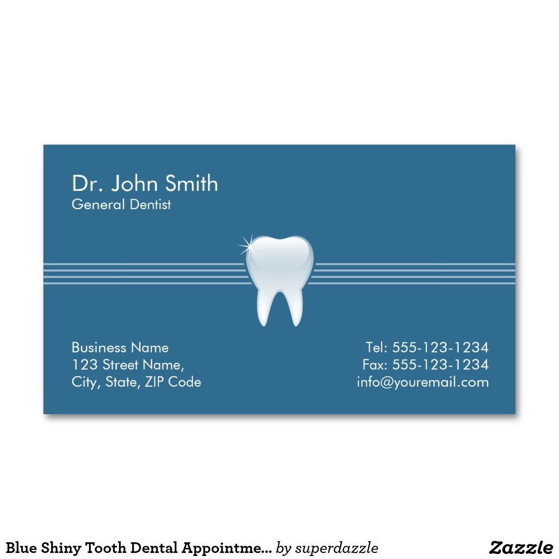 Dentist Blue Shiny Tooth Dental Appointment | Zazzle Within Dentist Appointment Card Template