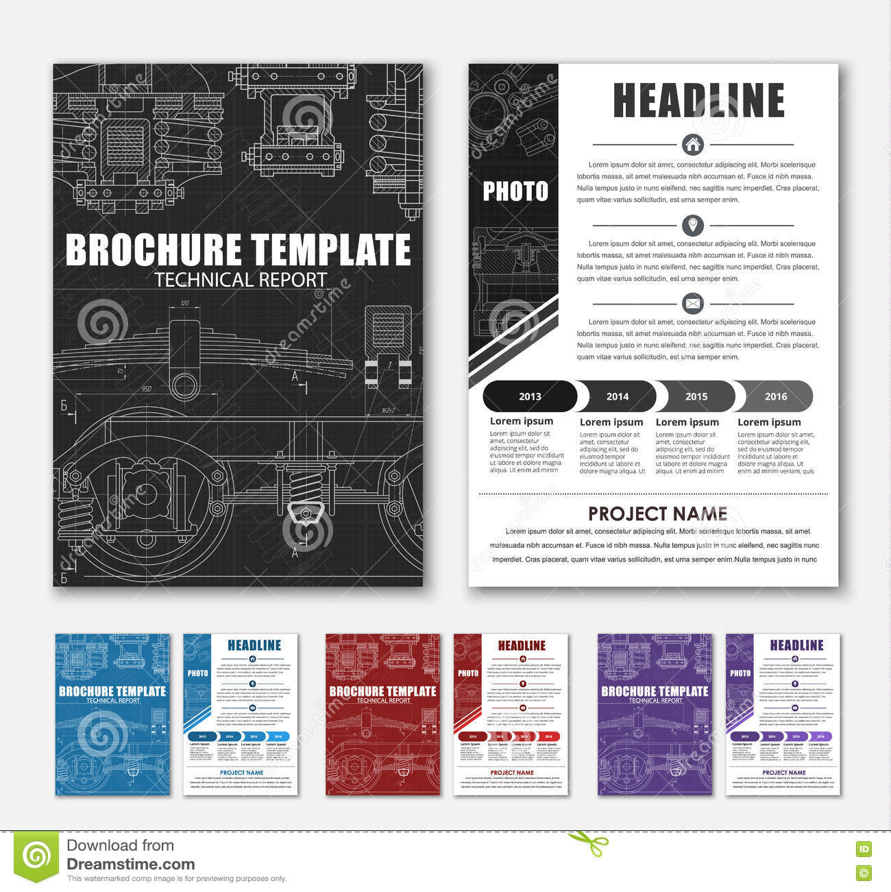 Design Brochures With Technical Drawings Stock Vector Regarding Engineering Brochure Templates