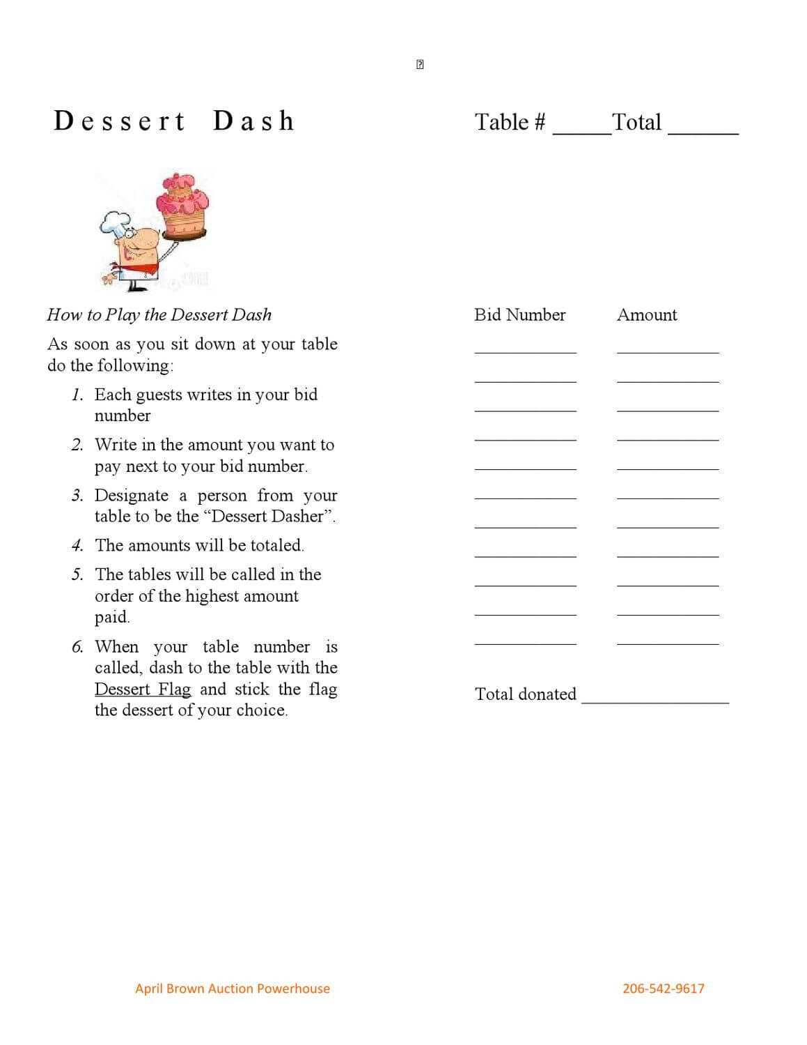 Dessert Dash Form | Auction Bid, How To Raise Money, Templates Within Auction Bid Cards Template