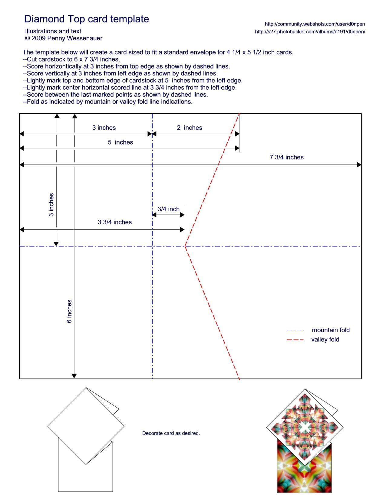 Diamond Topped Card Template – To Fit A Standard A2 Card Inside A2 Card Template