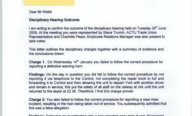 Disciplinary Hearing Outcome Letter - Transpennine Express with Investigation Report Template Disciplinary Hearing