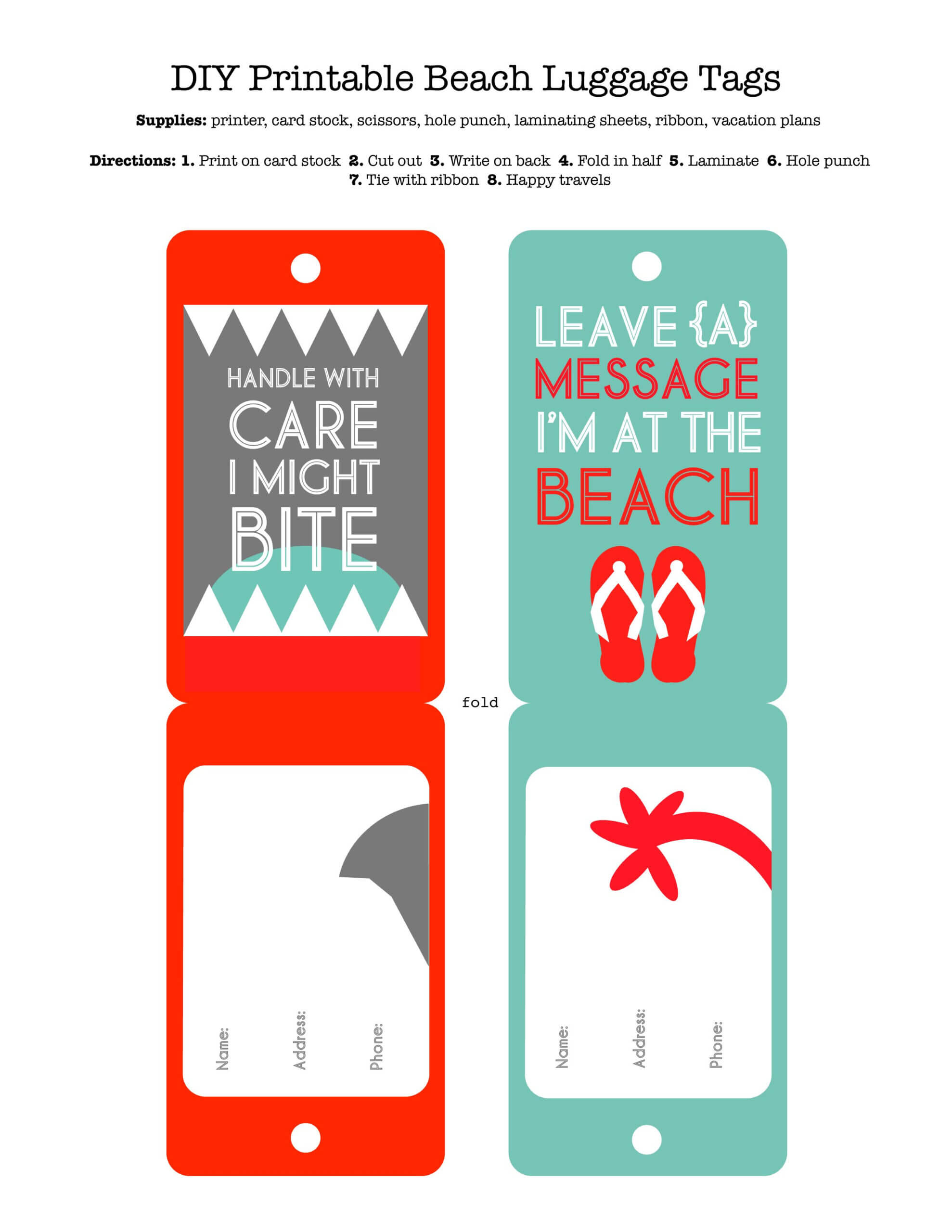 Diy Printable Beach Luggage Tags | Diy Bag Tags, Luggage Tag Regarding Luggage Tag Template Word