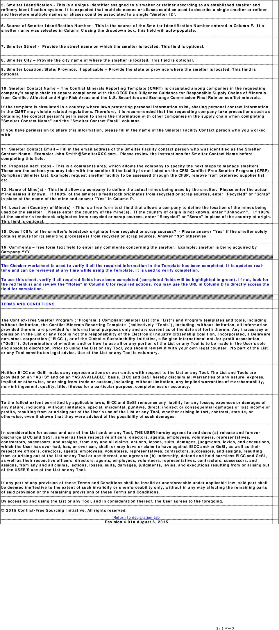 Document Title Conflict Minerals Reporting Template Sheet. 1 Inside Eicc Conflict Minerals Reporting Template