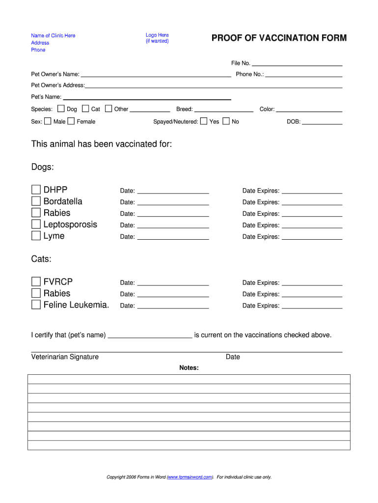 Dog Shot Record - Fill Online, Printable, Fillable, Blank Intended For Dog Vaccination Certificate Template