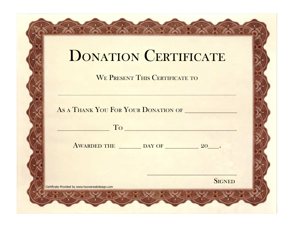 Donation Certificate Template | Certificate Templates Throughout Donation Certificate Template