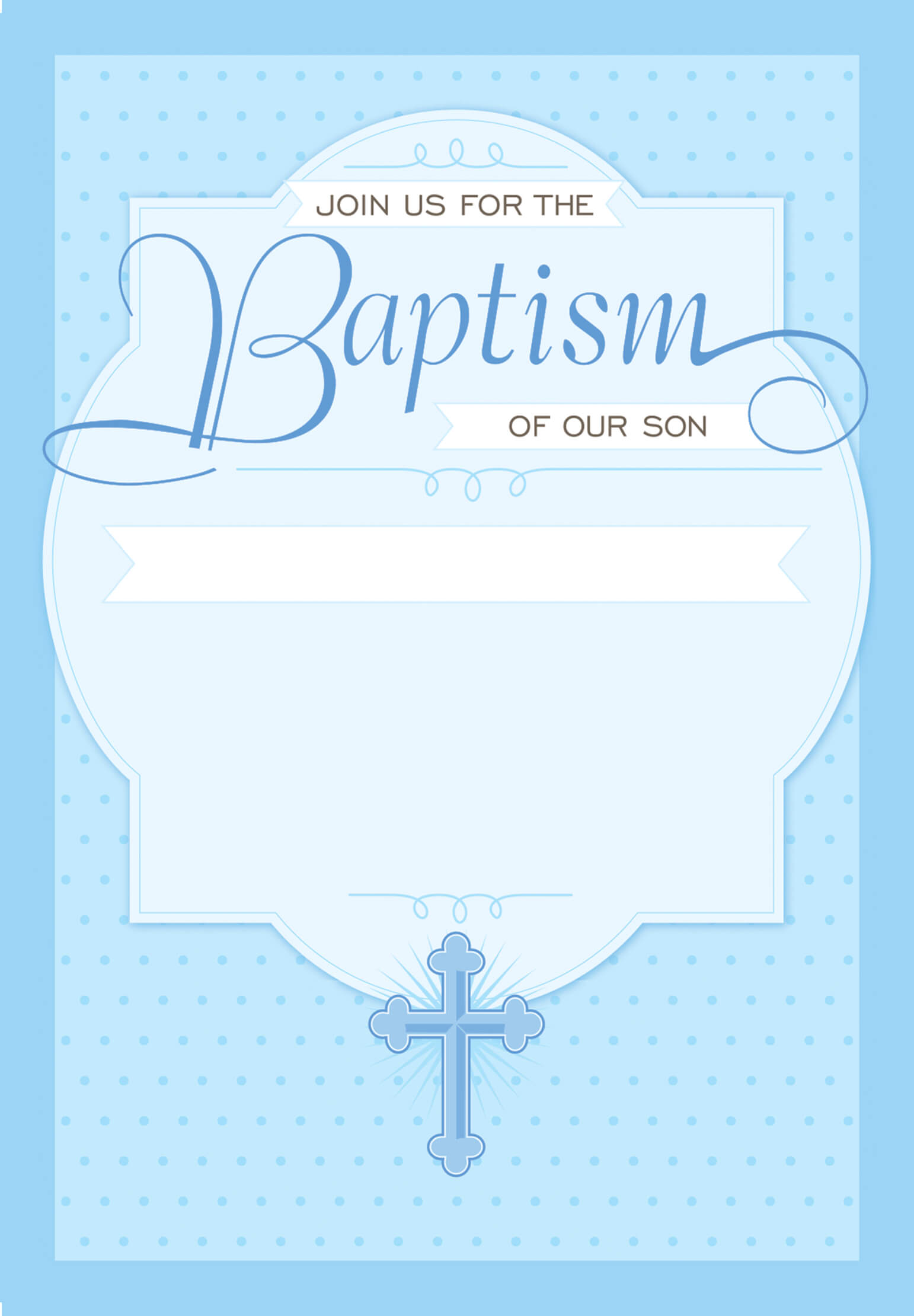 Dotted Blue - Baptism & Christening Invitation Template For Blank Christening Invitation Templates