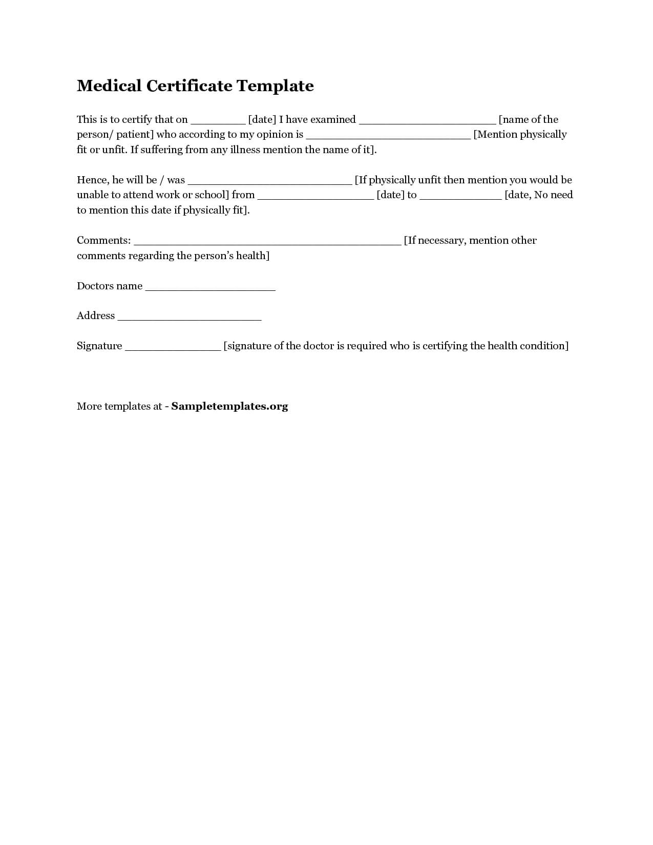 Download Medical Certificate Template1 | Certificate In Fake Medical Certificate Template Download