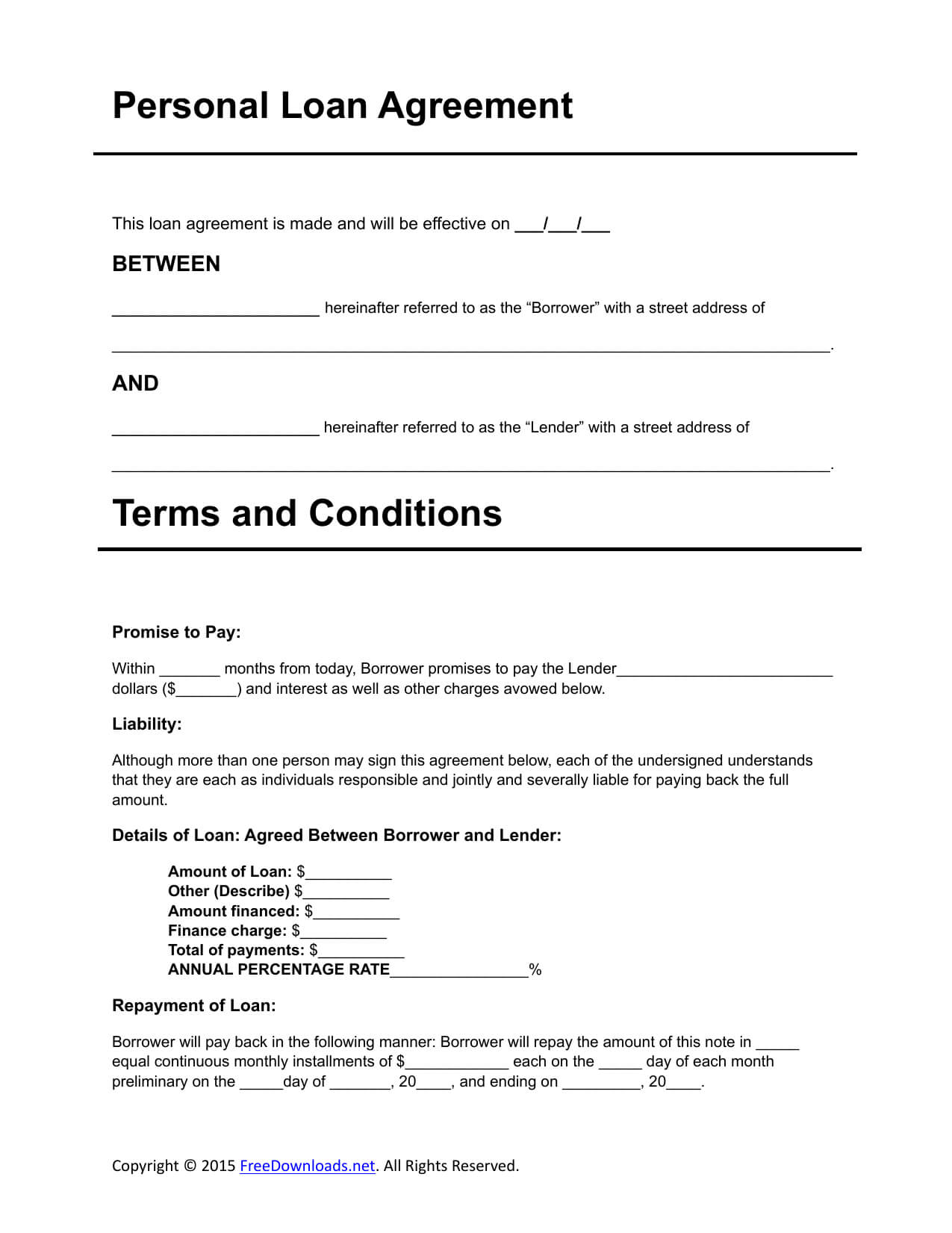 Download Personal Loan Agreement Template | Pdf | Rtf | Word With Regard To Blank Loan Agreement Template