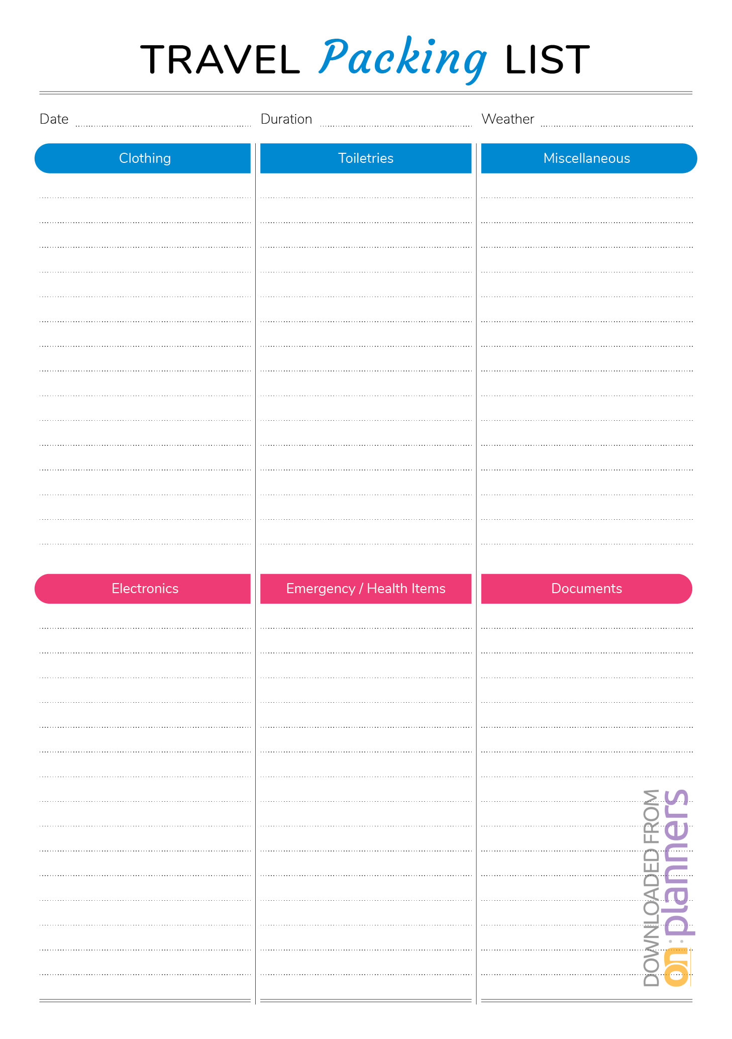 Download Printable Travel Packing List Pdf With Regard To Blank Packing List Template