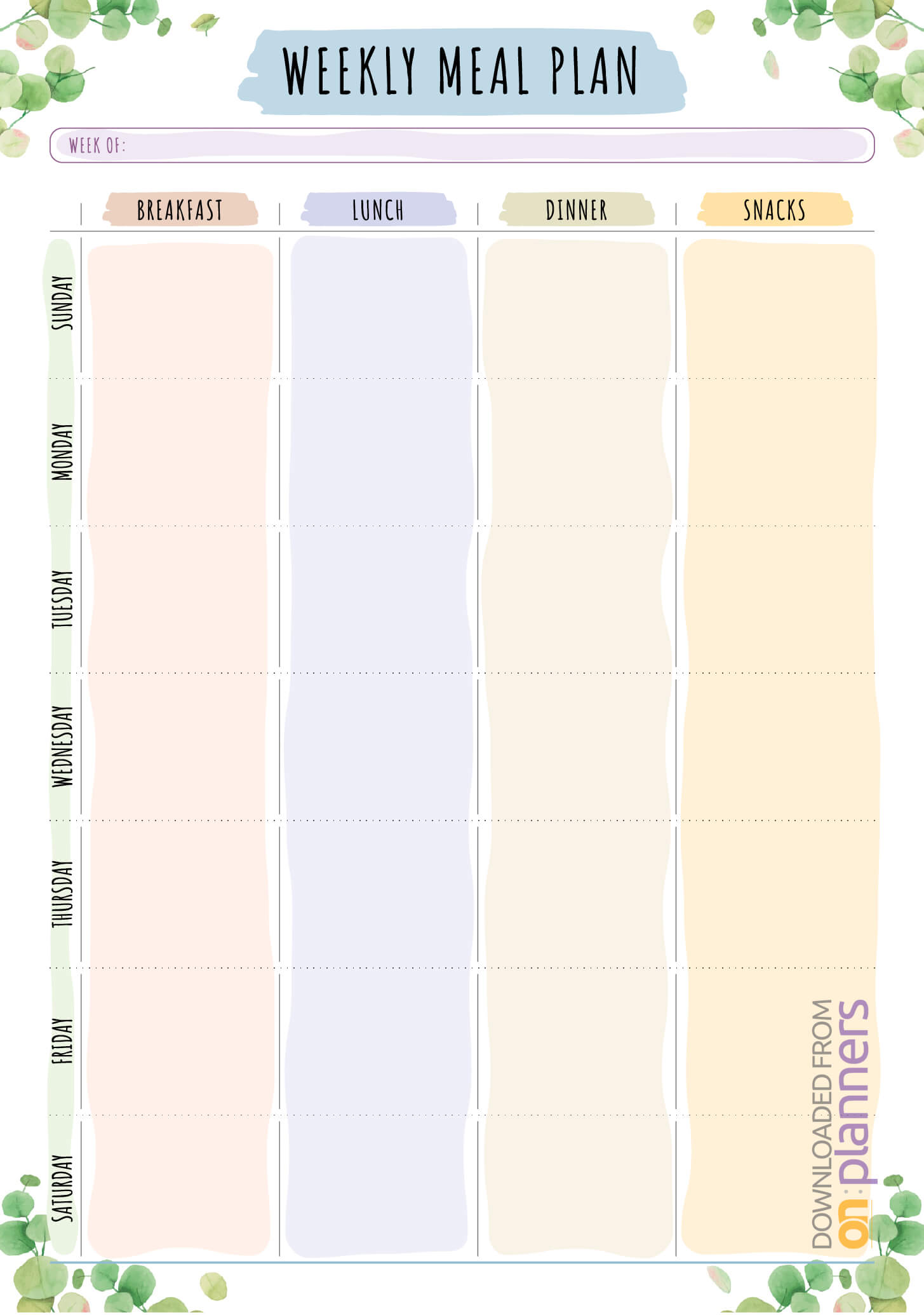 Download Printable Weekly Meal Plan – Floral Style Pdf With Blank Meal Plan Template