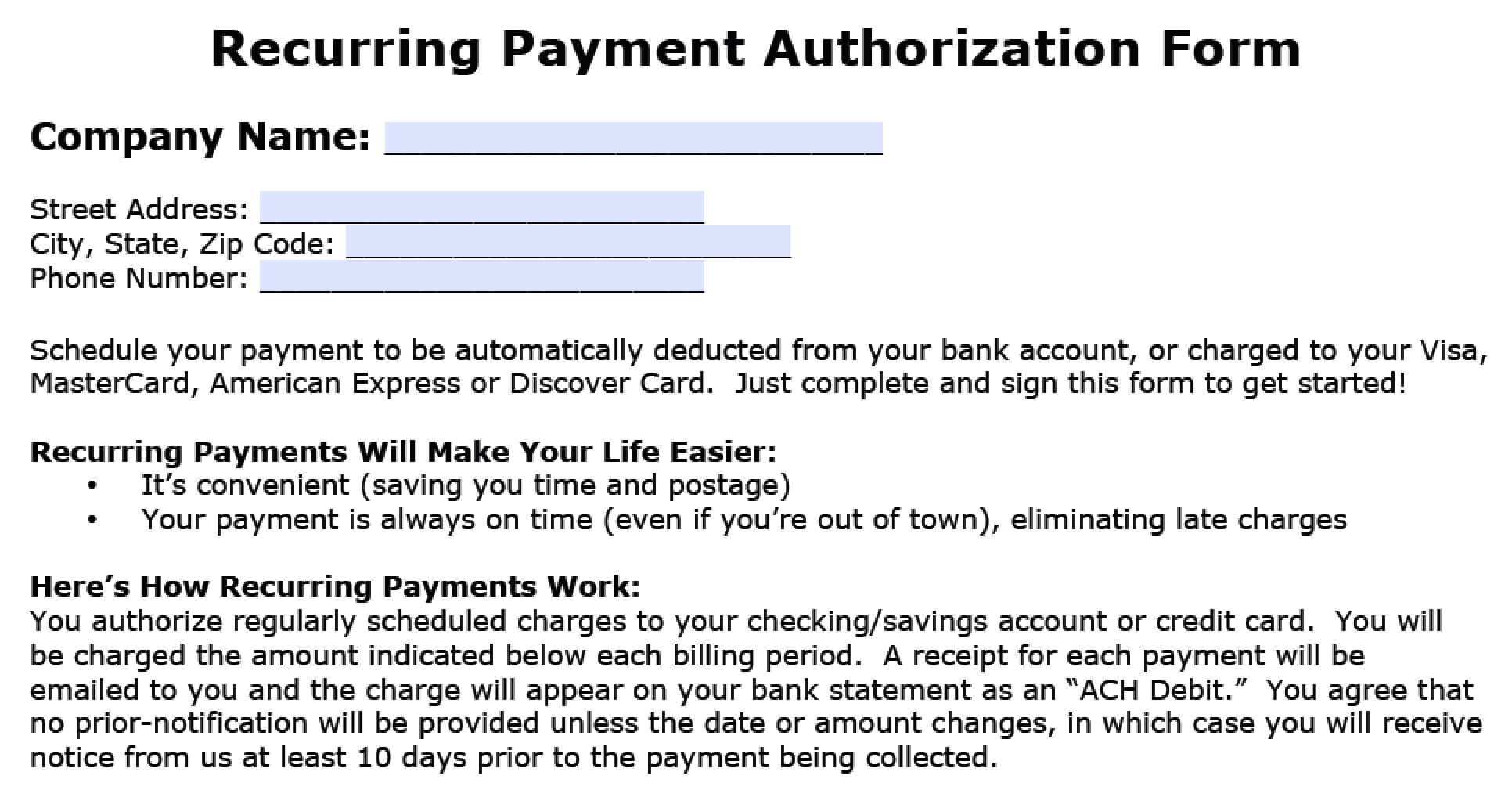 Download Recurring Payment Authorization Form Template In Credit Card Billing Authorization Form Template