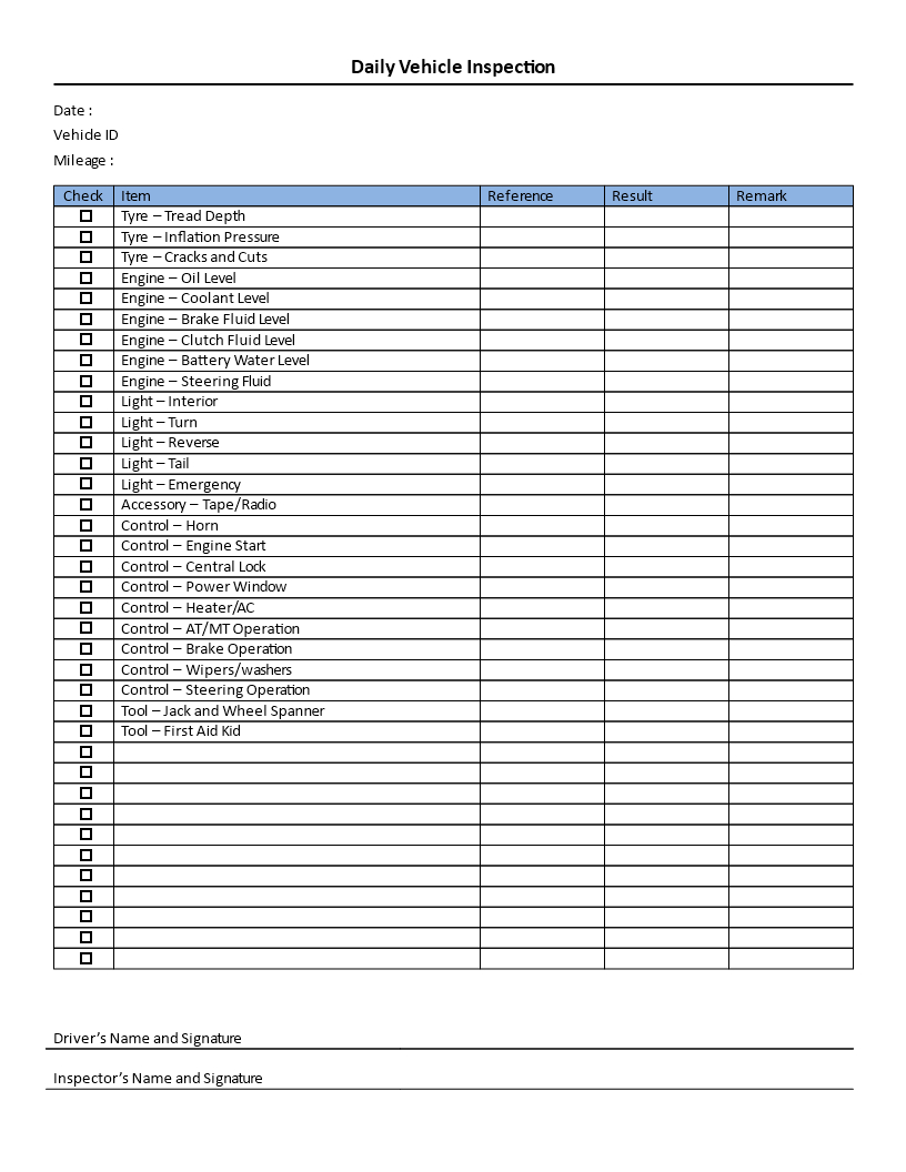 Download This Daily Vehicle Inspection Checklist Template To For Daily Inspection Report Template