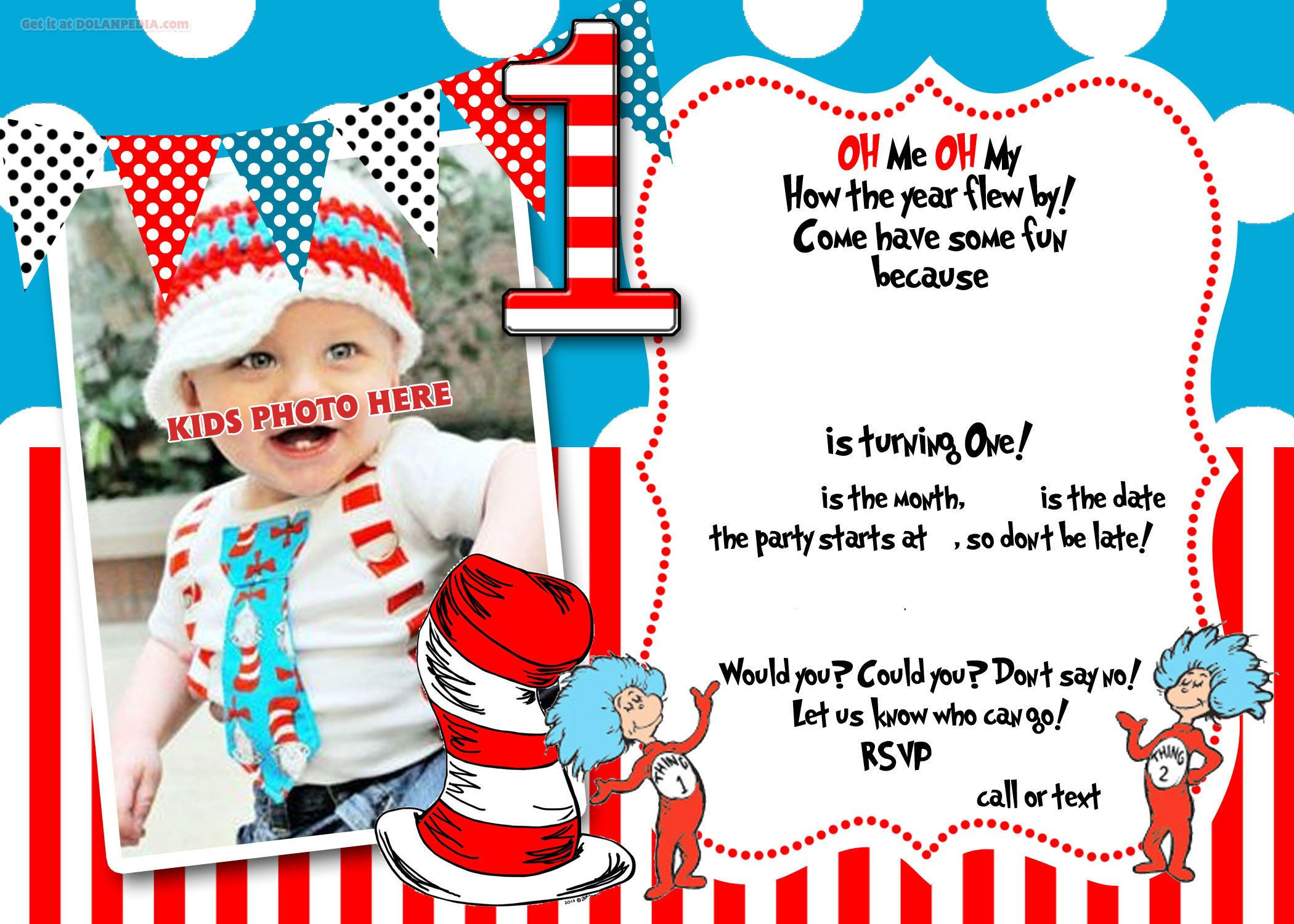 Dr.seuss 1St Birthday Invitation Template  Update In Dr Seuss Birthday Card Template