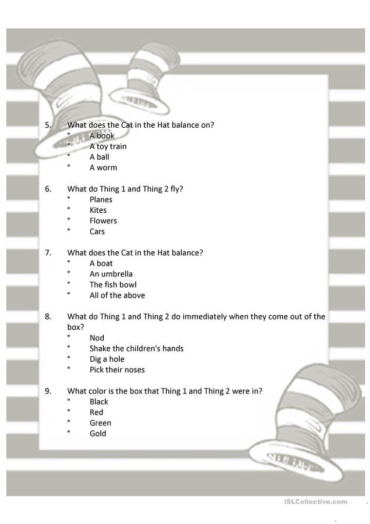 Dr Seuss – The Cat In The Hat – English Esl Worksheets Pertaining To Blank Cat In The Hat Template