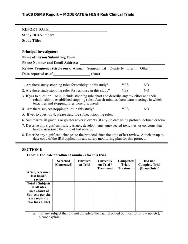 Dsmb Report Form Template Within Dsmb Report Template