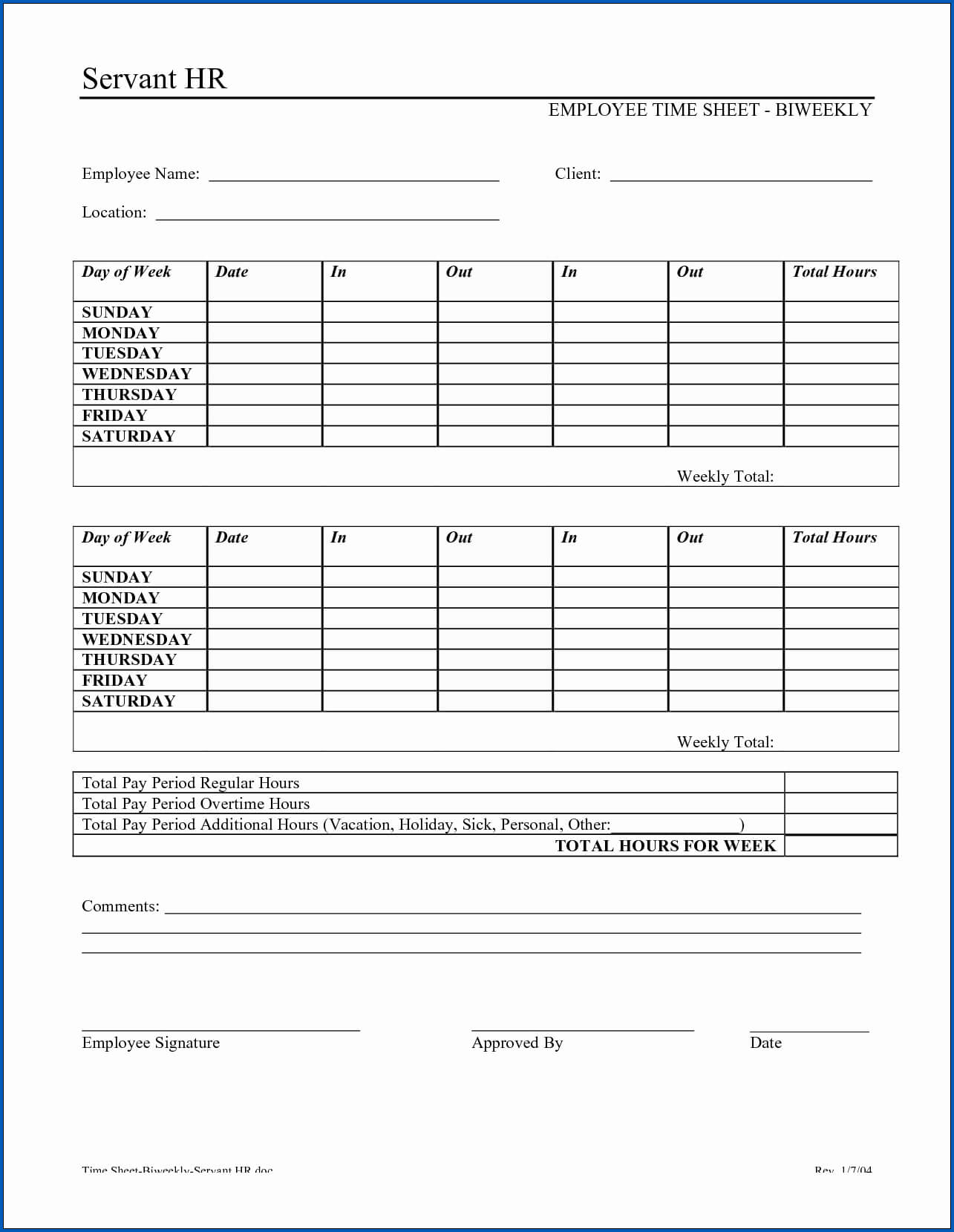 √ Free Printable Biweekly Time Sheet Pdf | Templateral Pertaining To Weekly Time Card Template Free