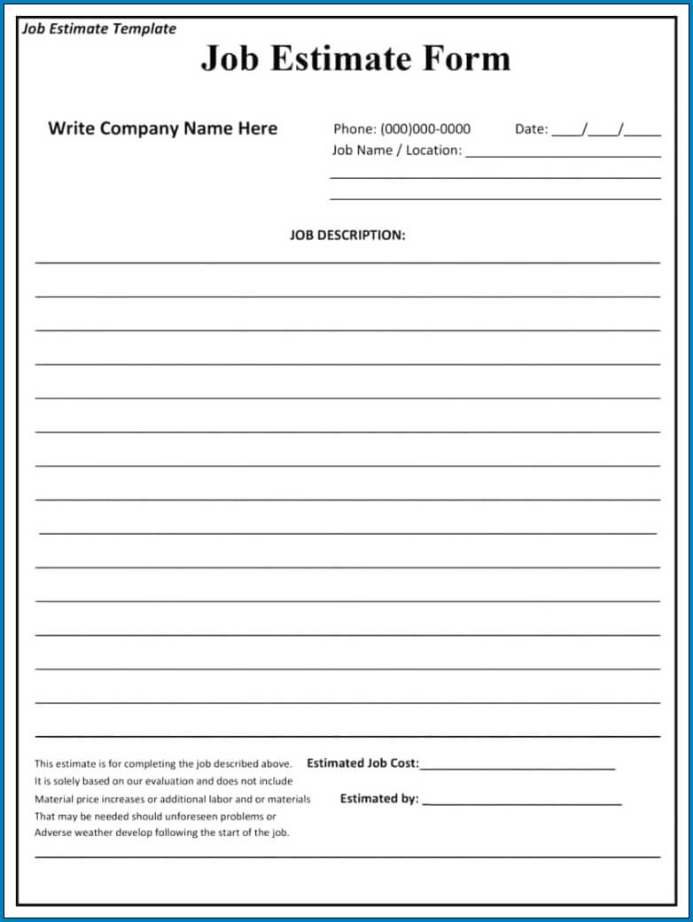 √ Free Printable Contractor Estimate Template | Templateral Pertaining To Blank Estimate Form Template