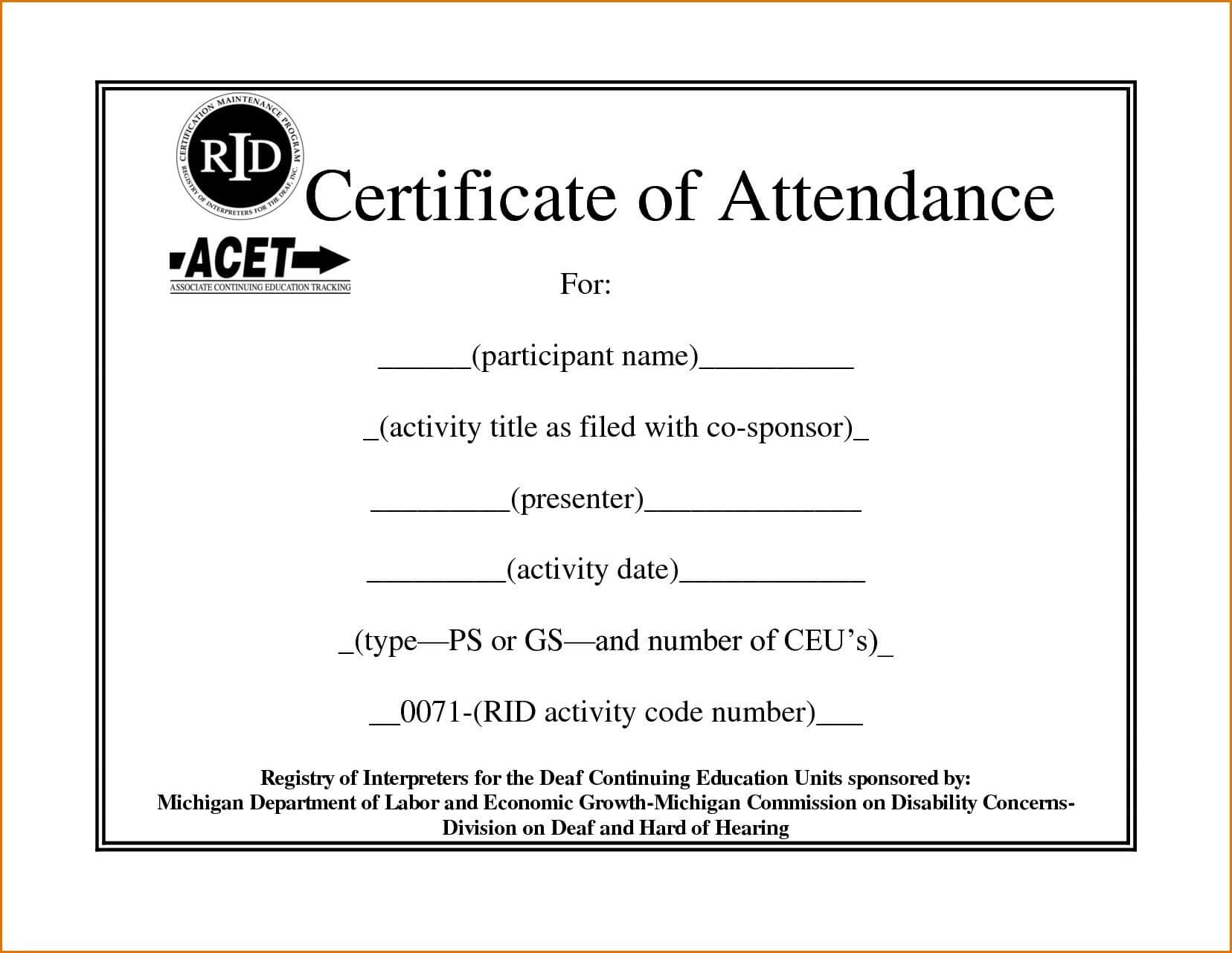 ❤️free Printable Certificate Of Attendance Sample Template Inside Attendance Certificate Template Word